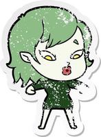 distressed sticker of a cute cartoon vampire girl vector