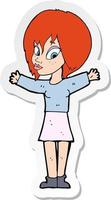 sticker of a cartoon woman with open arms vector