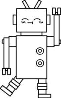 line drawing cartoon happy robot vector