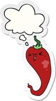 cartoon hot chili pepper and thought bubble as a printed sticker vector