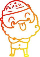 warm gradient line drawing man with beard sticking out tongue vector