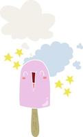 cute cartoon ice lolly and thought bubble in retro style vector