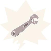 cartoon spanner and speech bubble in retro style vector