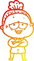 warm gradient line drawing cartoon happy old lady vector