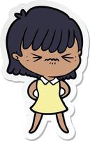 sticker of a annoyed cartoon girl vector