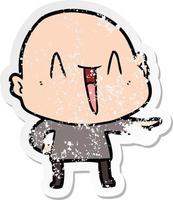 distressed sticker of a happy cartoon bald man vector