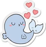 sticker of a cute cartoon whale in love vector