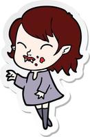 sticker of a cartoon vampire girl with blood on cheek vector