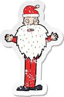 retro distressed sticker of a cartoon worried santa claus vector