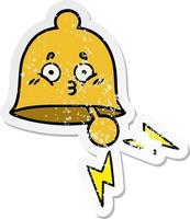 distressed sticker of a cute cartoon ringing bell vector