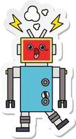 sticker of a cute cartoon robot malfunction vector