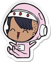 sticker of a happy cartoon space girl vector