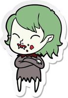 sticker of a cartoon vampire girl with blood on cheek vector