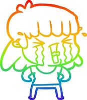 rainbow gradient line drawing cartoon woman in tears vector