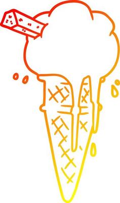 warm gradient line drawing cartoon ice cream melting