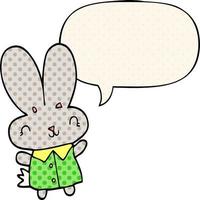 lindo conejo diminuto de dibujos animados y burbuja de habla al estilo de un libro de historietas vector