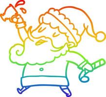 rainbow gradient line drawing santa claus with hot cocoa vector