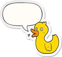 cartoon quacking duck and speech bubble sticker vector