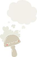 cartoon mushroom with spoor cloud and thought bubble in retro style vector