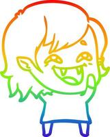 rainbow gradient line drawing cartoon laughing vampire girl vector