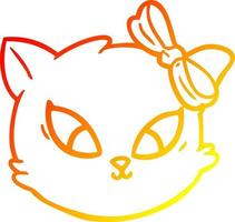 warm gradient line drawing cute cartoon cat with bow vector