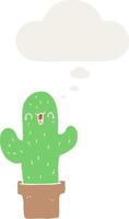 cactus de dibujos animados y burbuja de pensamiento en estilo retro vector