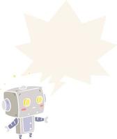 cute cartoon surprised robot and speech bubble in retro style vector