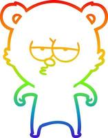 rainbow gradient line drawing bored bear cartoon vector