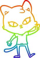 rainbow gradient line drawing cute cartoon cat vector