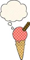 cartoon ice cream and thought bubble in comic book style vector