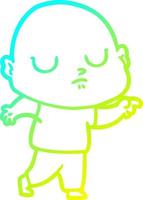 cold gradient line drawing cartoon bald man vector
