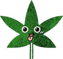 hoja de marihuana de dibujos animados de estilo de ilustración retro vector