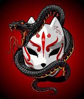 máscara japonesa envuelta en serpiente vector