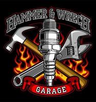 hammer and wrench on fire