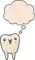 cartoon tooth and thought bubble in grunge texture pattern style vector