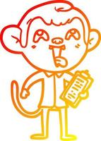 warm gradient line drawing crazy cartoon monkey with clipboard vector