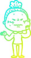 cold gradient line drawing cartoon annoyed old lady vector