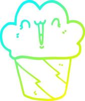 cold gradient line drawing cartoon cupcake with face vector