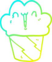 cold gradient line drawing cartoon cupcake with face vector