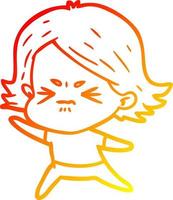 warm gradient line drawing cartoon angry girl vector