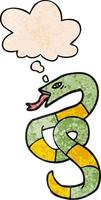 cartoon snake and thought bubble in grunge texture pattern style vector