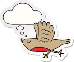 cartoon bird and thought bubble as a printed sticker vector