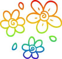 rainbow gradient line drawing cartoon flowers vector