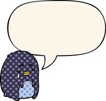 cartoon crying penguin and speech bubble in comic book style vector