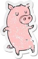 retro distressed sticker of a funny cartoon pig vector