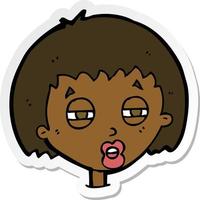 sticker of a cartoon woman narrowing eyes vector