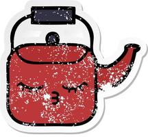 distressed sticker of a cute cartoon kettle vector