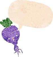 cartoon turnip and speech bubble in retro textured style vector