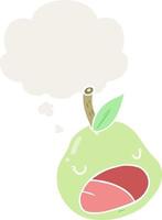 cartoon pear and thought bubble in retro style vector