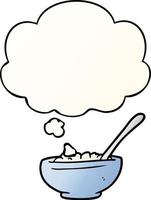 cartoon bowl of rice and thought bubble in smooth gradient style vector